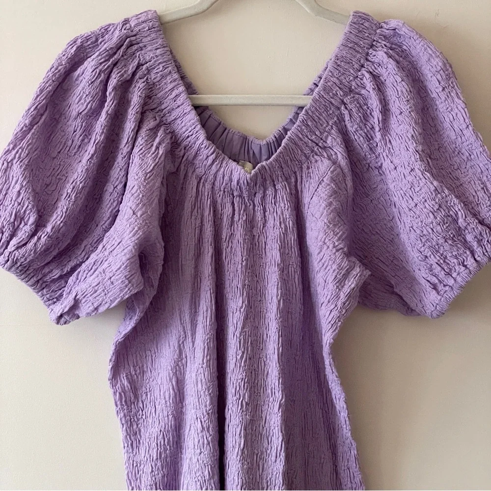Stine Goya Garance Dress Midi Textured Lavender XS off shoulder bump vacation